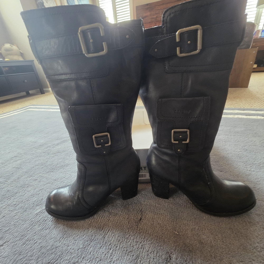 Rockport Black Leather Heeled Boots with Pocket Detail